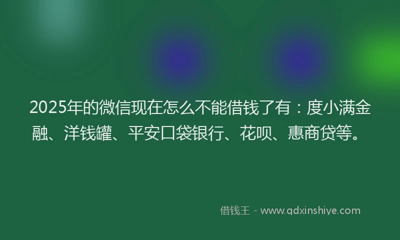 2025年的微信现在怎么不能借钱了有：度小满金融、洋钱罐、平安口袋银行、花呗、惠商贷等。
