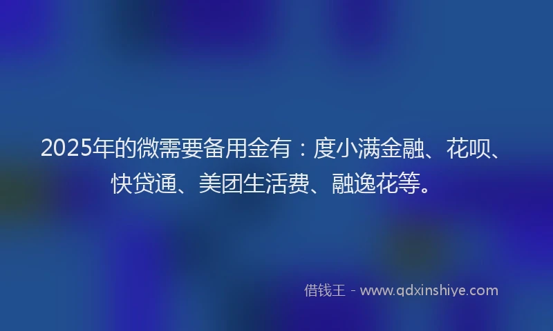 2025年的微需要备用金有：度小满金融、花呗、快贷通、美团生活费、融逸花等。