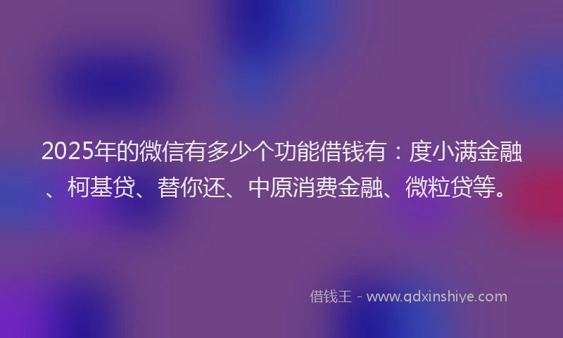 2025年的微信有多少个功能借钱有：度小满金融、柯基贷、替你还、中原消费金融、微粒贷等。