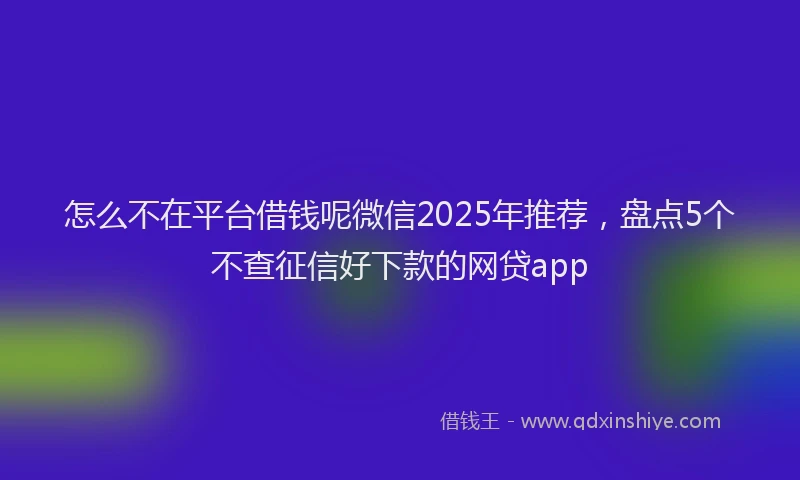 怎么不在平台借钱呢微信2025年推荐，盘点5个不查征信好下款的网贷app