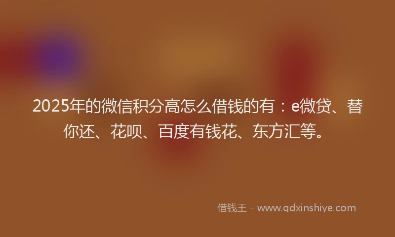 2025年的微信积分高怎么借钱的有：e微贷、替你还、花呗、百度有钱花、东方汇等。