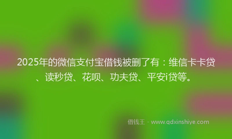 2025年的微信支付宝借钱被删了有：维信卡卡贷、读秒贷、花呗、功夫贷、平安i贷等。