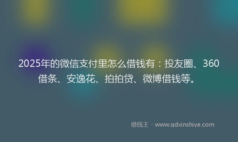 2025年的微信支付里怎么借钱有：投友圈、360借条、安逸花、拍拍贷、微博借钱等。
