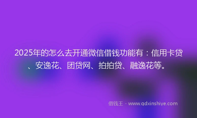 2025年的怎么去开通微信借钱功能有：信用卡贷、安逸花、团贷网、拍拍贷、融逸花等。
