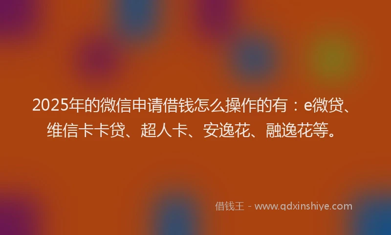 2025年的微信申请借钱怎么操作的有：e微贷、维信卡卡贷、超人卡、安逸花、融逸花等。