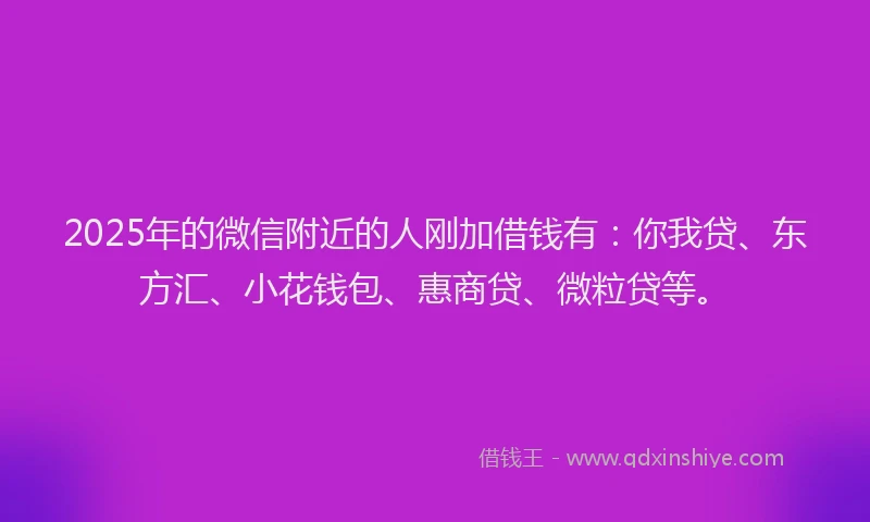 2025年的微信附近的人刚加借钱有：你我贷、东方汇、小花钱包、惠商贷、微粒贷等。