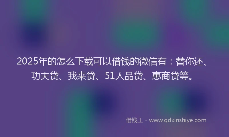 2025年的怎么下载可以借钱的微信有：替你还、功夫贷、我来贷、51人品贷、惠商贷等。