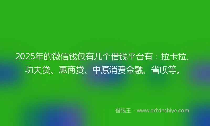 2025年的微信钱包有几个借钱平台有：拉卡拉、功夫贷、惠商贷、中原消费金融、省呗等。