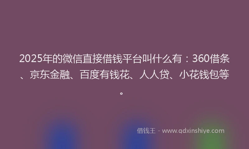 2025年的微信直接借钱平台叫什么有：360借条、京东金融、百度有钱花、人人贷、小花钱包等。