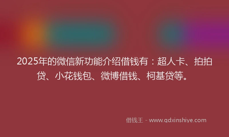 2025年的微信新功能介绍借钱有：超人卡、拍拍贷、小花钱包、微博借钱、柯基贷等。