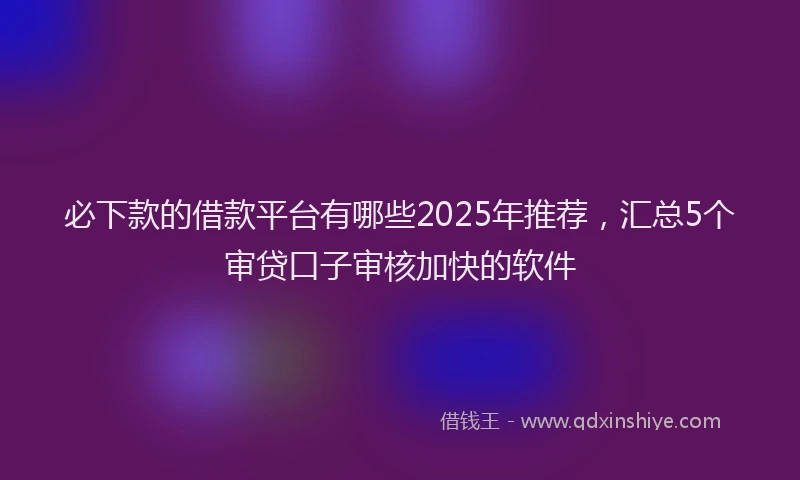 必下款的借款平台有哪些2025年推荐，汇总5个审贷口子审核加快的软件