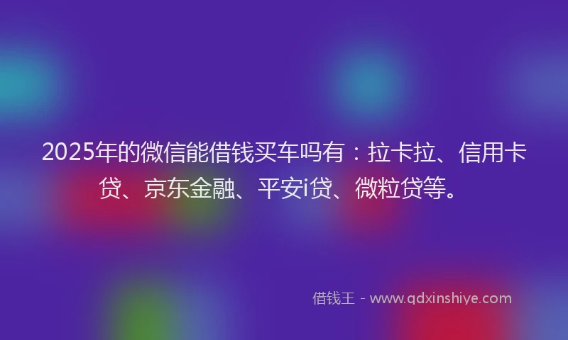 2025年的微信能借钱买车吗有：拉卡拉、信用卡贷、京东金融、平安i贷、微粒贷等。
