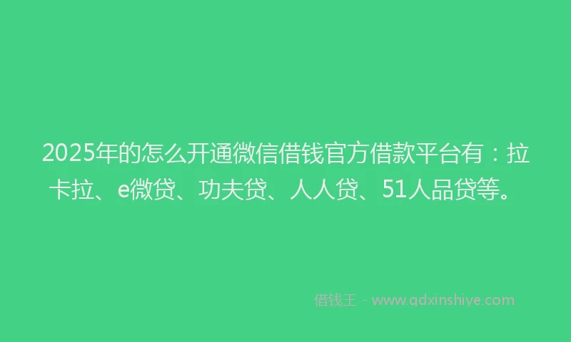 2025年的怎么开通微信借钱官方借款平台有：拉卡拉、e微贷、功夫贷、人人贷、51人品贷等。