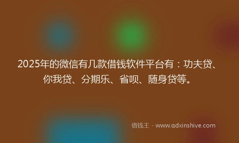2025年的微信有几款借钱软件平台有：功夫贷、你我贷、分期乐、省呗、随身贷等。