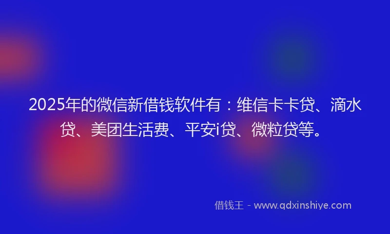 2025年的微信新借钱软件有：维信卡卡贷、滴水贷、美团生活费、平安i贷、微粒贷等。