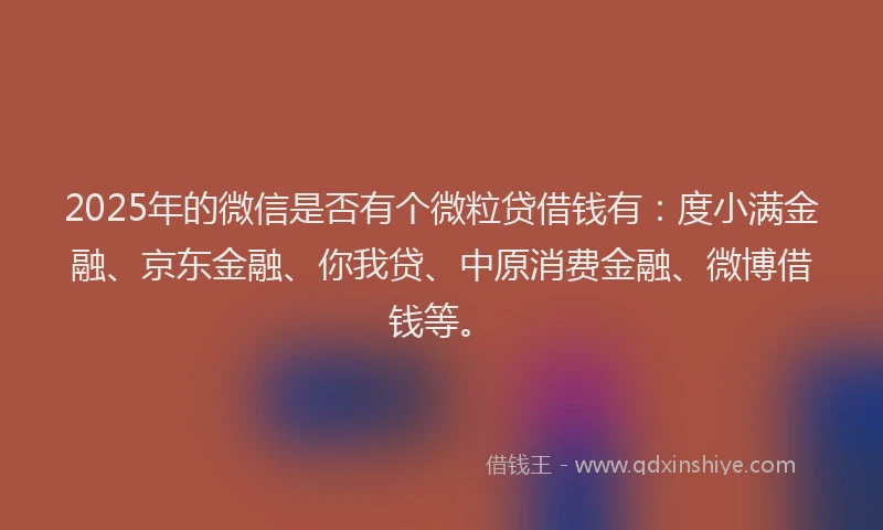 2025年的微信是否有个微粒贷借钱有：度小满金融、京东金融、你我贷、中原消费金融、微博借钱等。