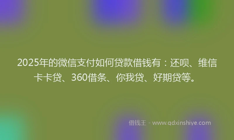2025年的微信支付如何贷款借钱有：还呗、维信卡卡贷、360借条、你我贷、好期贷等。