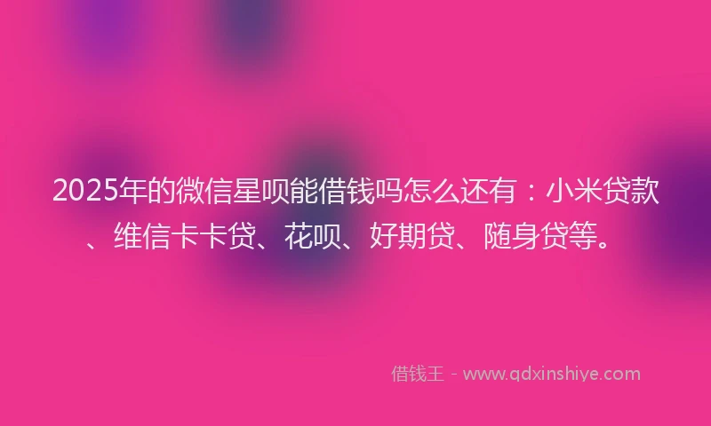 2025年的微信星呗能借钱吗怎么还有：小米贷款、维信卡卡贷、花呗、好期贷、随身贷等。