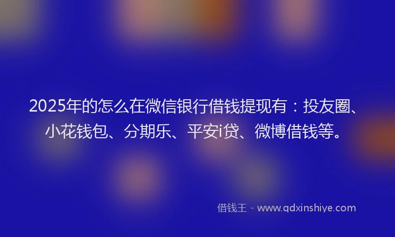 2025年的怎么在微信银行借钱提现有：投友圈、小花钱包、分期乐、平安i贷、微博借钱等。