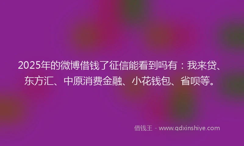 2025年的微博借钱了征信能看到吗有：我来贷、东方汇、中原消费金融、小花钱包、省呗等。