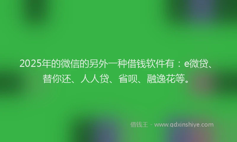 2025年的微信的另外一种借钱软件有：e微贷、替你还、人人贷、省呗、融逸花等。