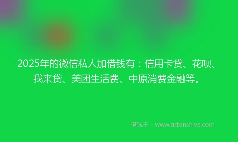 2025年的微信私人加借钱有：信用卡贷、花呗、我来贷、美团生活费、中原消费金融等。