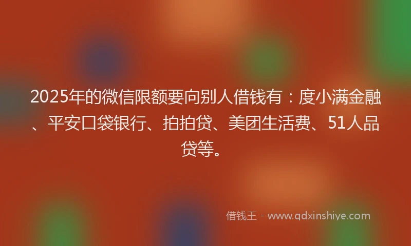 2025年的微信限额要向别人借钱有：度小满金融、平安口袋银行、拍拍贷、美团生活费、51人品贷等。