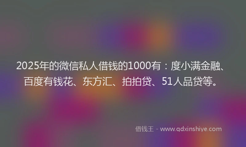 2025年的微信私人借钱的1000有：度小满金融、百度有钱花、东方汇、拍拍贷、51人品贷等。