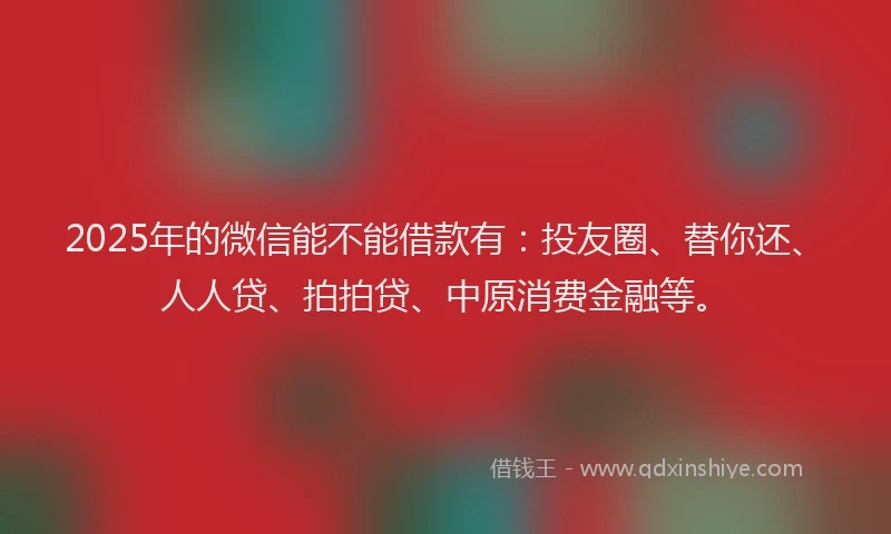 2025年的微信能不能借款有：投友圈、替你还、人人贷、拍拍贷、中原消费金融等。