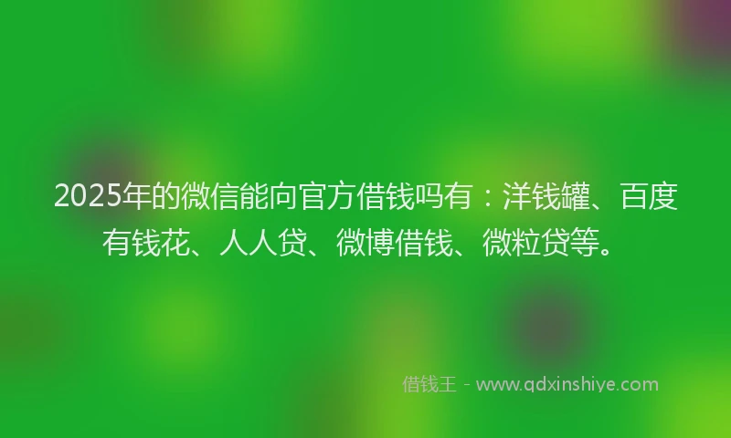 2025年的微信能向官方借钱吗有：洋钱罐、百度有钱花、人人贷、微博借钱、微粒贷等。