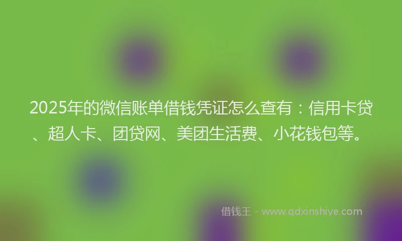 2025年的微信账单借钱凭证怎么查有：信用卡贷、超人卡、团贷网、美团生活费、小花钱包等。