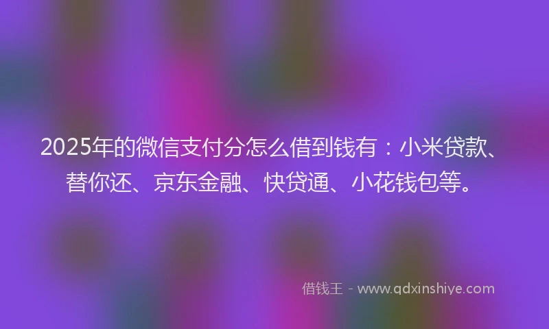 2025年的微信支付分怎么借到钱有：小米贷款、替你还、京东金融、快贷通、小花钱包等。
