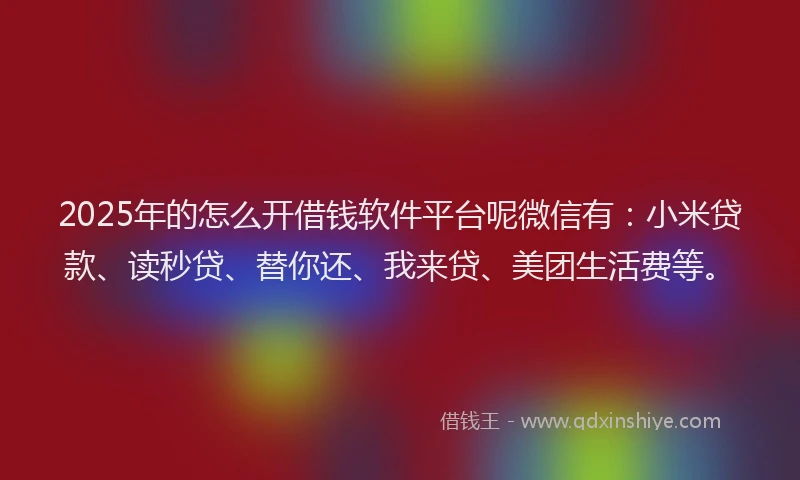 2025年的怎么开借钱软件平台呢微信有：小米贷款、读秒贷、替你还、我来贷、美团生活费等。