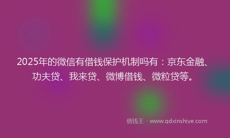 2025年的微信有借钱保护机制吗有：京东金融、功夫贷、我来贷、微博借钱、微粒贷等。