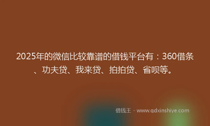 2025年的微信比较靠谱的借钱平台有：360借条、功夫贷、我来贷、拍拍贷、省呗等。