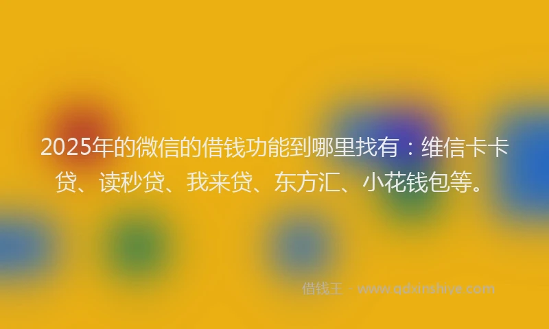 2025年的微信的借钱功能到哪里找有：维信卡卡贷、读秒贷、我来贷、东方汇、小花钱包等。