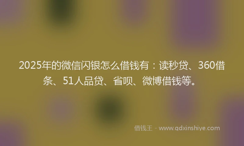 2025年的微信闪银怎么借钱有：读秒贷、360借条、51人品贷、省呗、微博借钱等。