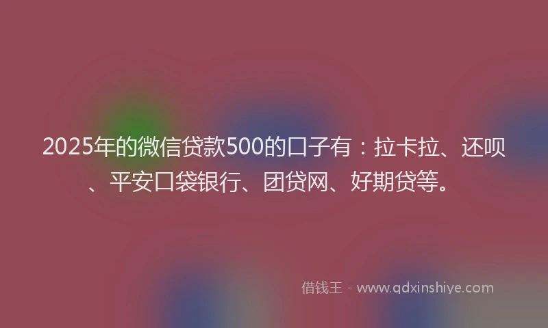 2025年的微信贷款500的口子有：拉卡拉、还呗、平安口袋银行、团贷网、好期贷等。