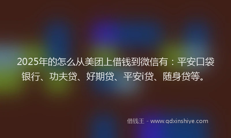 2025年的怎么从美团上借钱到微信有：平安口袋银行、功夫贷、好期贷、平安i贷、随身贷等。