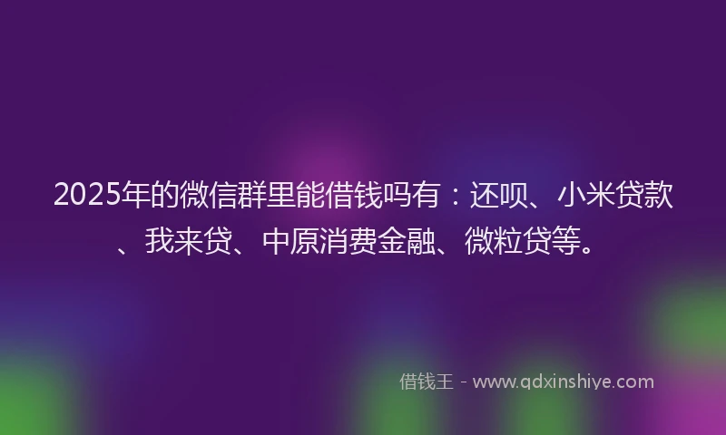 2025年的微信群里能借钱吗有：还呗、小米贷款、我来贷、中原消费金融、微粒贷等。