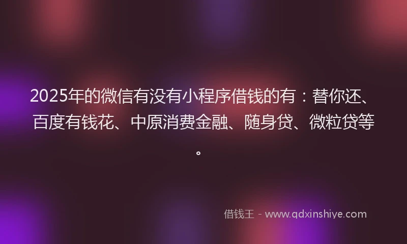 2025年的微信有没有小程序借钱的有：替你还、百度有钱花、中原消费金融、随身贷、微粒贷等。