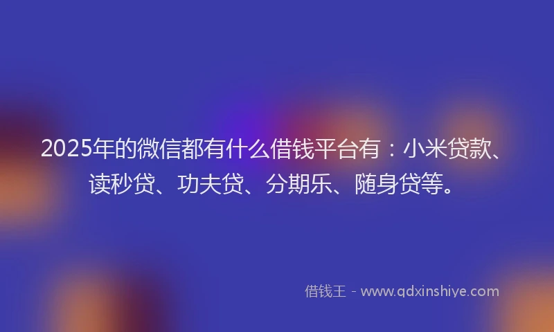 2025年的微信都有什么借钱平台有：小米贷款、读秒贷、功夫贷、分期乐、随身贷等。