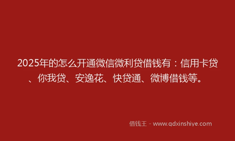 2025年的怎么开通微信微利贷借钱有：信用卡贷、你我贷、安逸花、快贷通、微博借钱等。