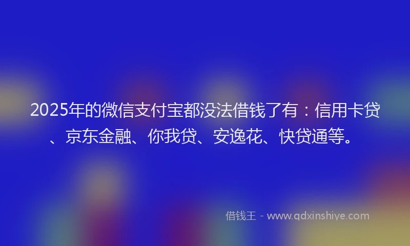 2025年的微信支付宝都没法借钱了有：信用卡贷、京东金融、你我贷、安逸花、快贷通等。