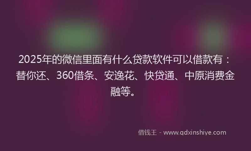 2025年的微信里面有什么贷款软件可以借款有：替你还、360借条、安逸花、快贷通、中原消费金融等。