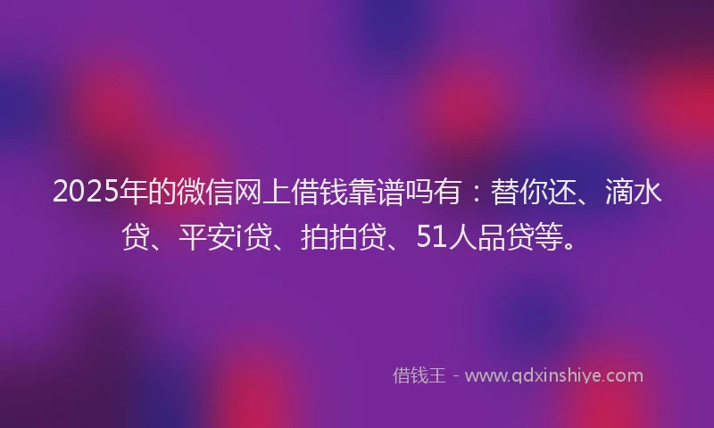 2025年的微信网上借钱靠谱吗有：替你还、滴水贷、平安i贷、拍拍贷、51人品贷等。