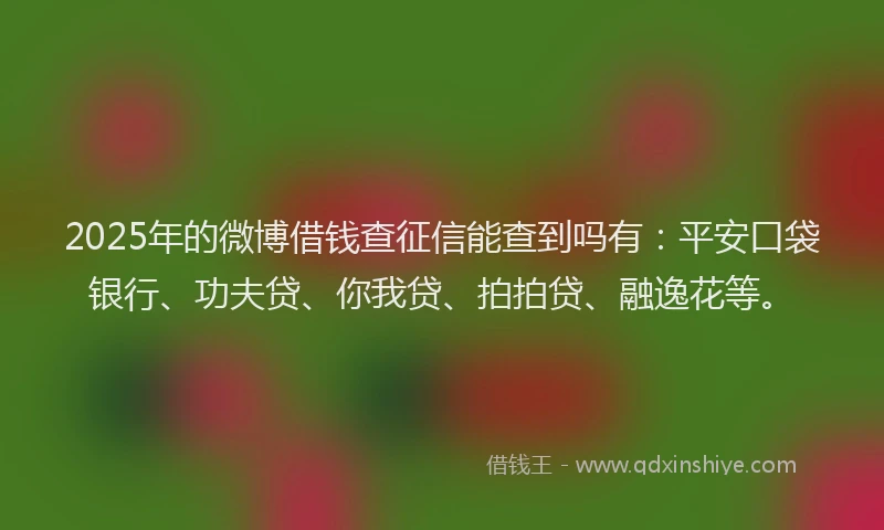 2025年的微博借钱查征信能查到吗有：平安口袋银行、功夫贷、你我贷、拍拍贷、融逸花等。