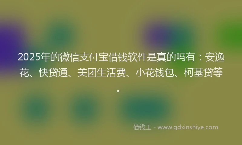2025年的微信支付宝借钱软件是真的吗有：安逸花、快贷通、美团生活费、小花钱包、柯基贷等。