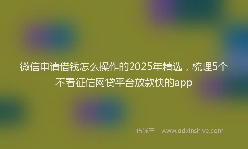微信申请借钱怎么操作的2025年精选，梳理5个不看征信网贷平台放款快的app