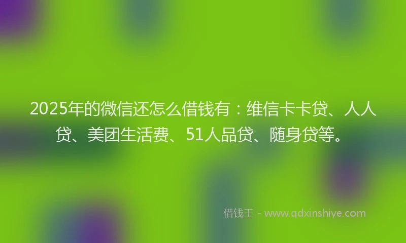 2025年的微信还怎么借钱有：维信卡卡贷、人人贷、美团生活费、51人品贷、随身贷等。